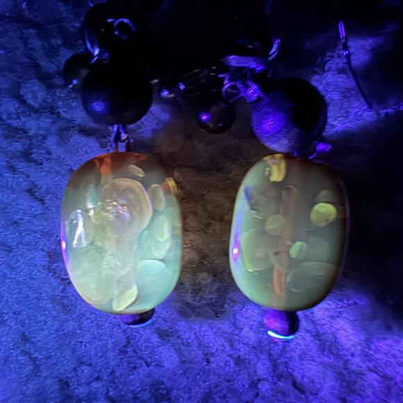 Amber Cha Cha Dangle Earrings UV Tested Glows Green Natural Bohemian Earthcore - Picture 7 of 10